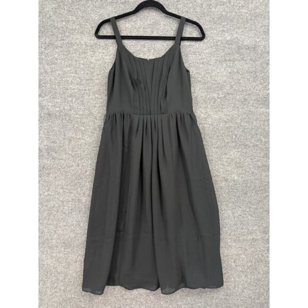 Loft Womens Black Chiffon Pleated Midi Slip Dress Sz 2 Whimsigoth Witchy Minimal